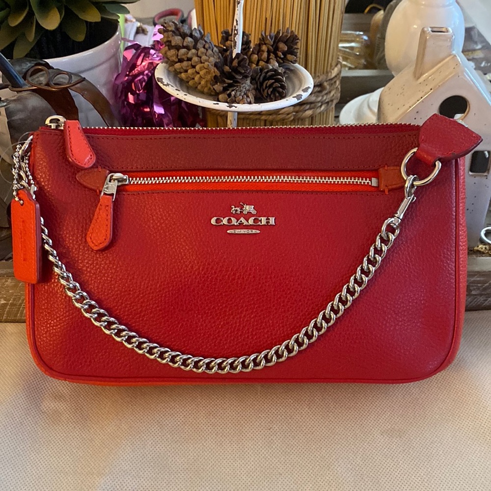 Coach Nolita colorblock red and orange mini pebble purse